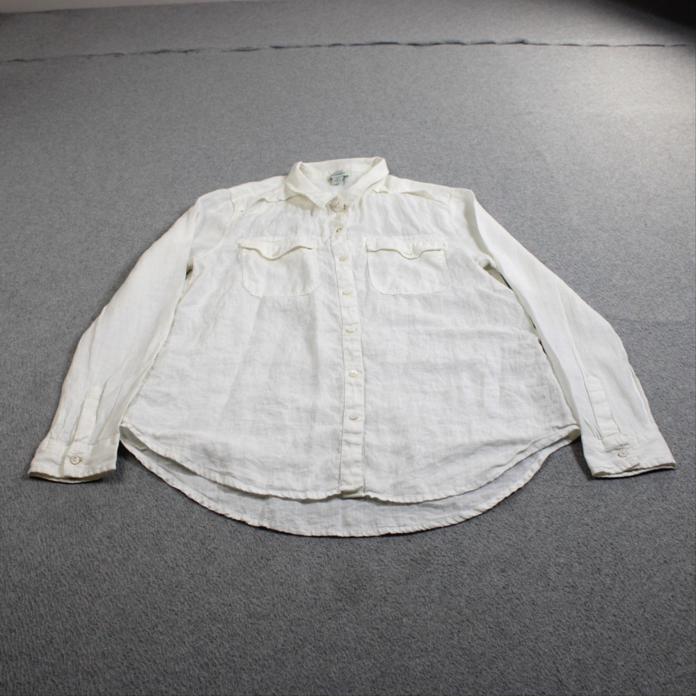 Sundance Linen Shirt Women Medium White Button Long Sleeve Shacket Coastal Boho
